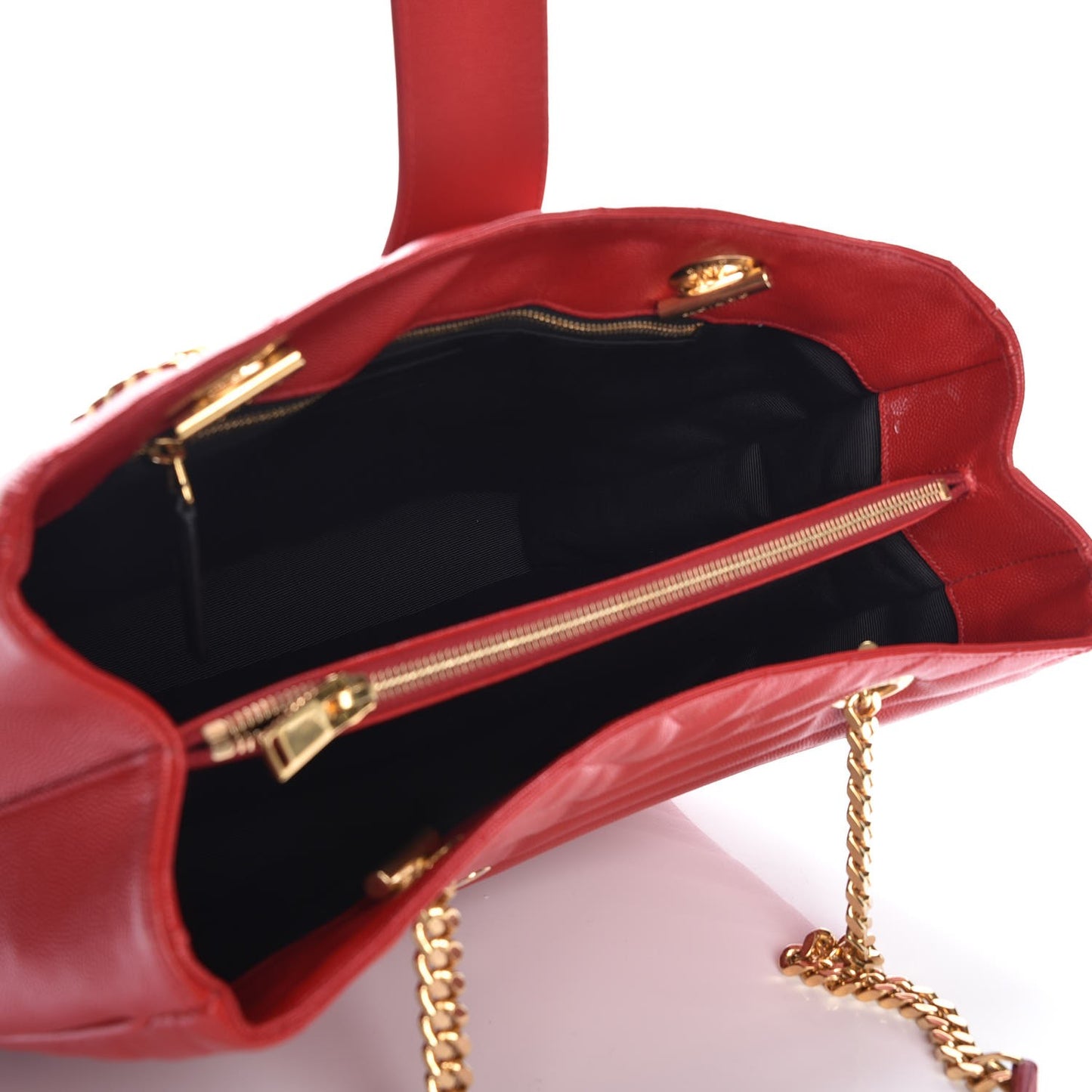Grain De Poudre Matelasse Chevron Large Monogram Shopping Bag Red