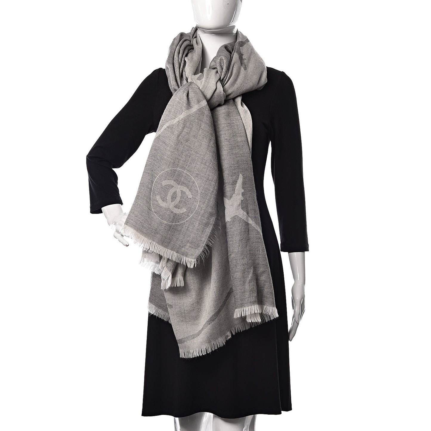 Cashmere Airplane Shawl Grey White