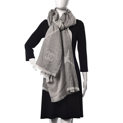Chanel Cashmere Airplane Shawl Grey White 2 of 5