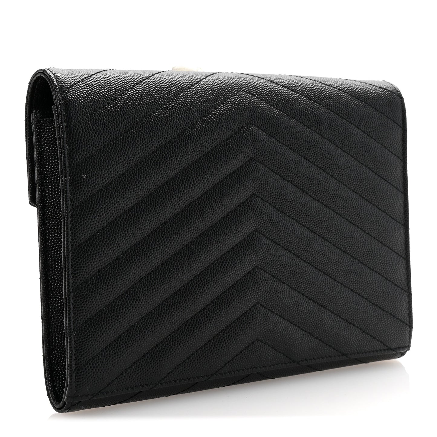 Grain De Poudre Matelasse Chevron Monogram Envelope Clutch Black
