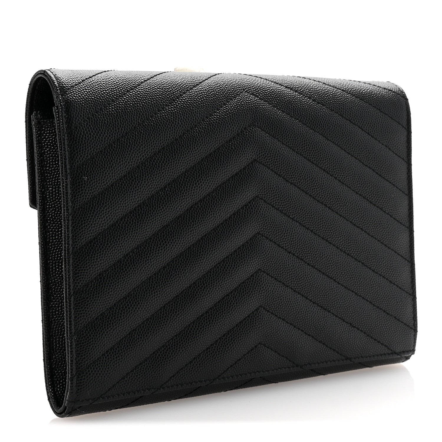 Saint Laurent Grain De Poudre Matelasse Chevron Monogram Envelope Clutch Black 3 of 8