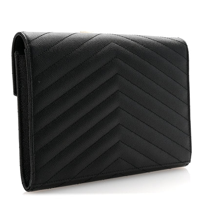 Saint Laurent Grain De Poudre Matelasse Chevron Monogram Envelope Clutch Black 3 of 8
