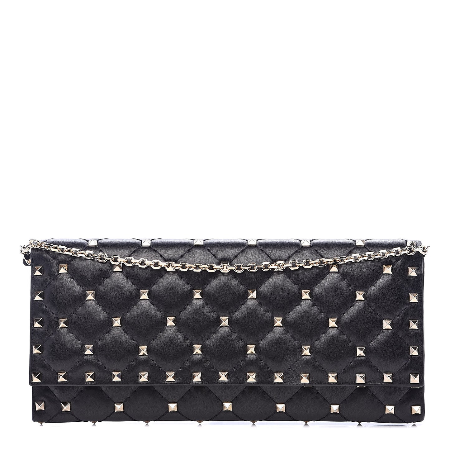 Lambskin Rockstud Spike Flap Wallet on Chain Black