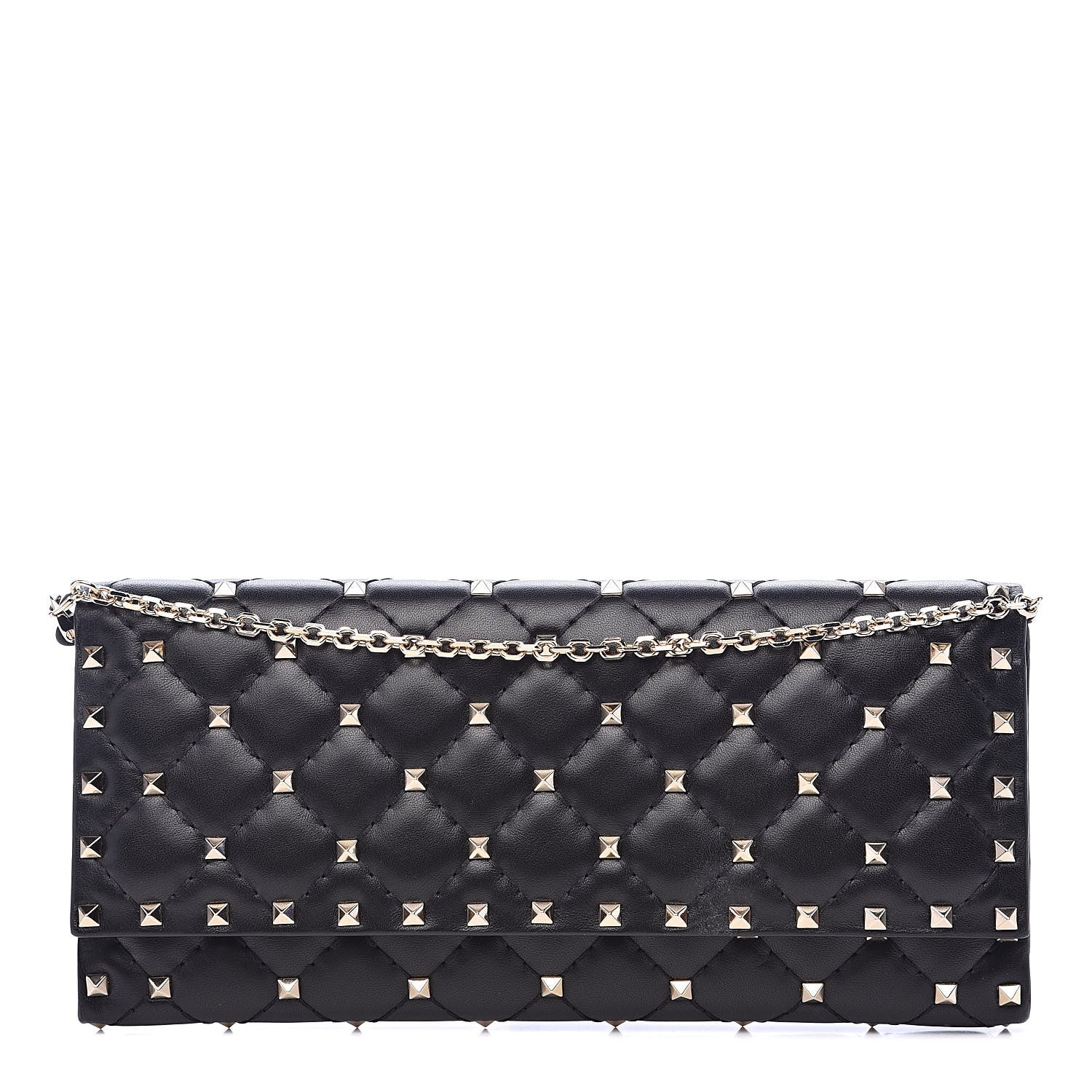 Valentino Garavani Lambskin Rockstud Spike Flap Wallet on Chain Black 1 of 11