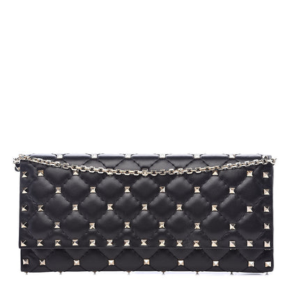 Valentino Garavani Lambskin Rockstud Spike Flap Wallet on Chain Black 1 of 11