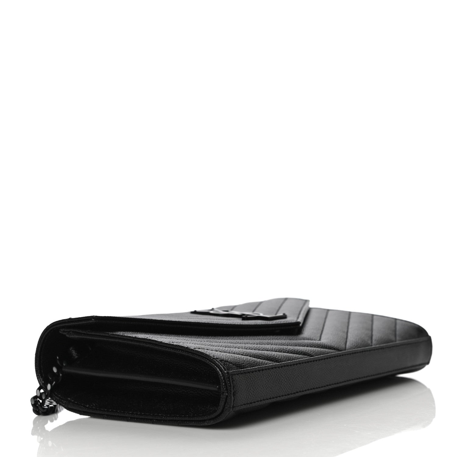 Saint Laurent Grain De Poudre Matelasse Chevron Monogram Chain Wallet Black 4 of 10