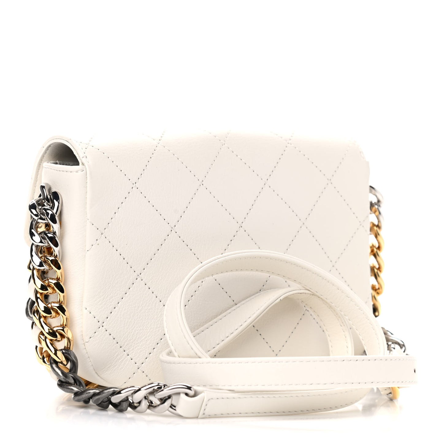 Calfskin Stitched Small Precious Union Flap Bag White