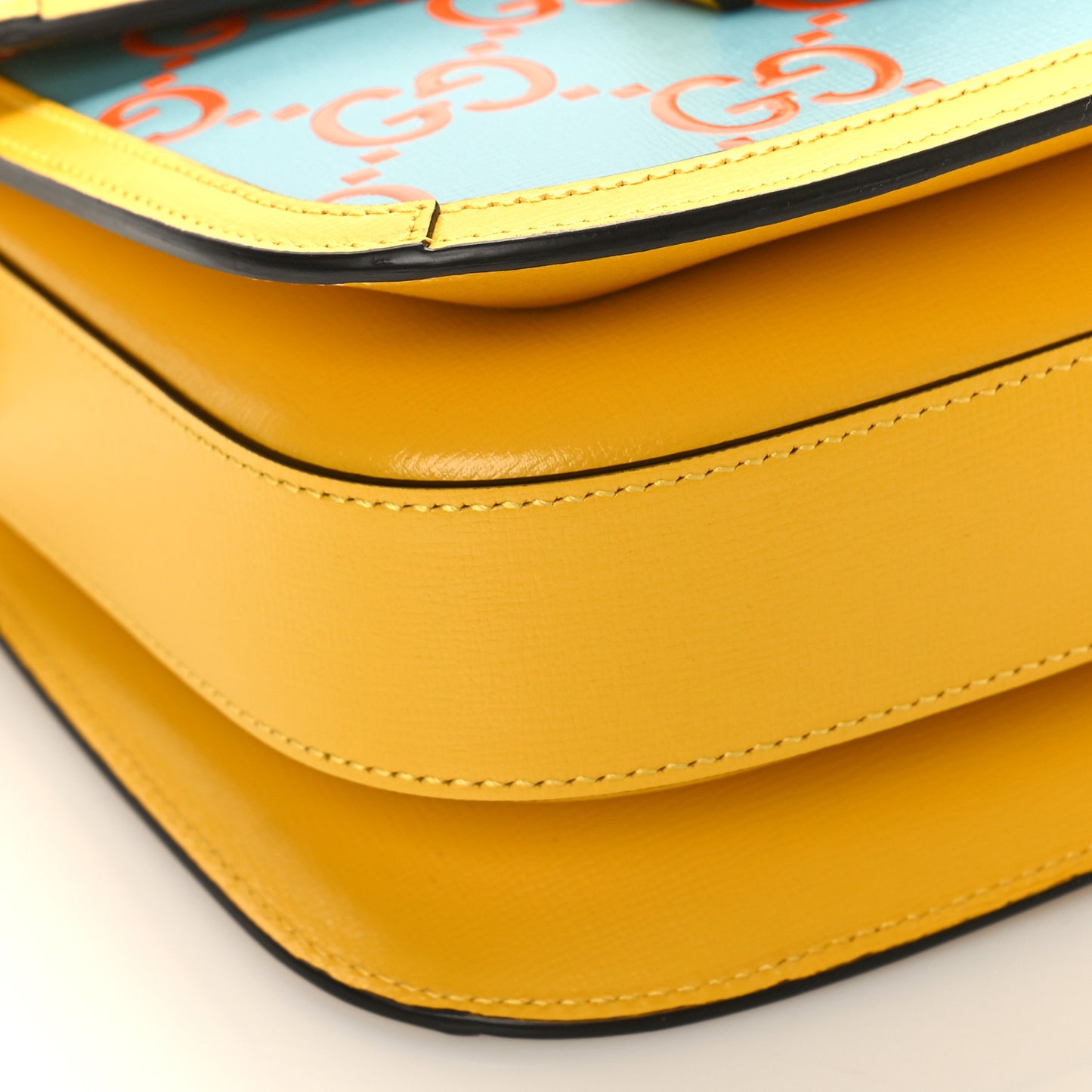 Azalea Calfskin GG Monogram Bi-Color Debossed Horsebit 1955 Shoulder Bag Dusty Azure Stone Topaz Deep Orange