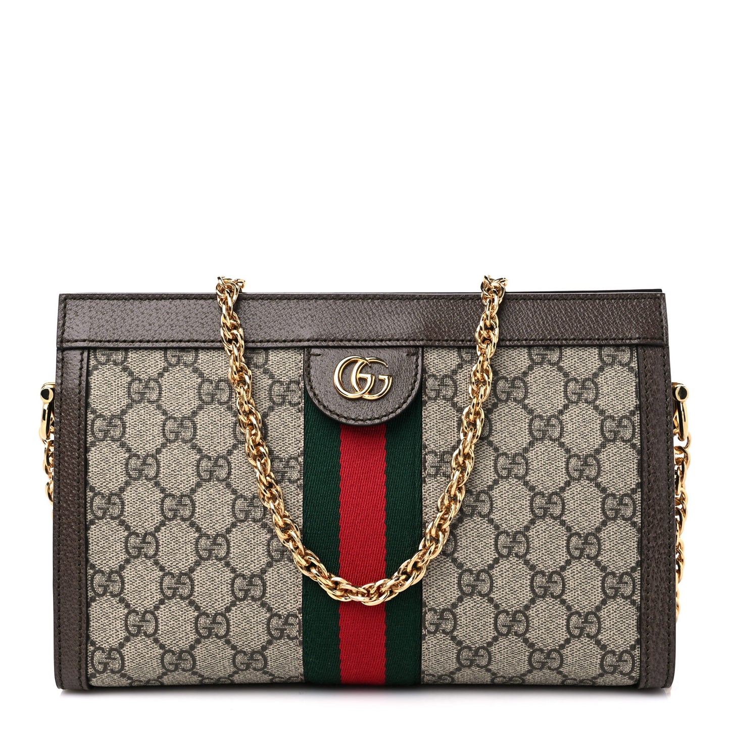 GG Supreme Monogram Web Small Ophidia Chain Shoulder Bag Brown