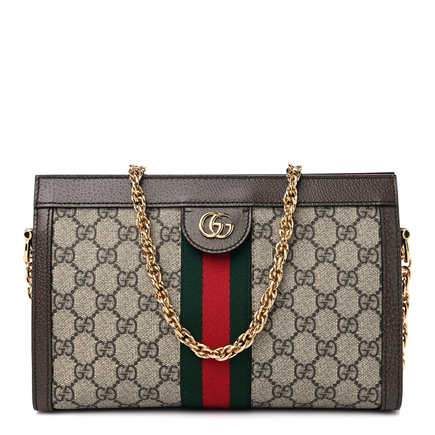 Gucci GG Supreme Monogram Web Small Ophidia Chain Shoulder Bag Brown 1 of 10