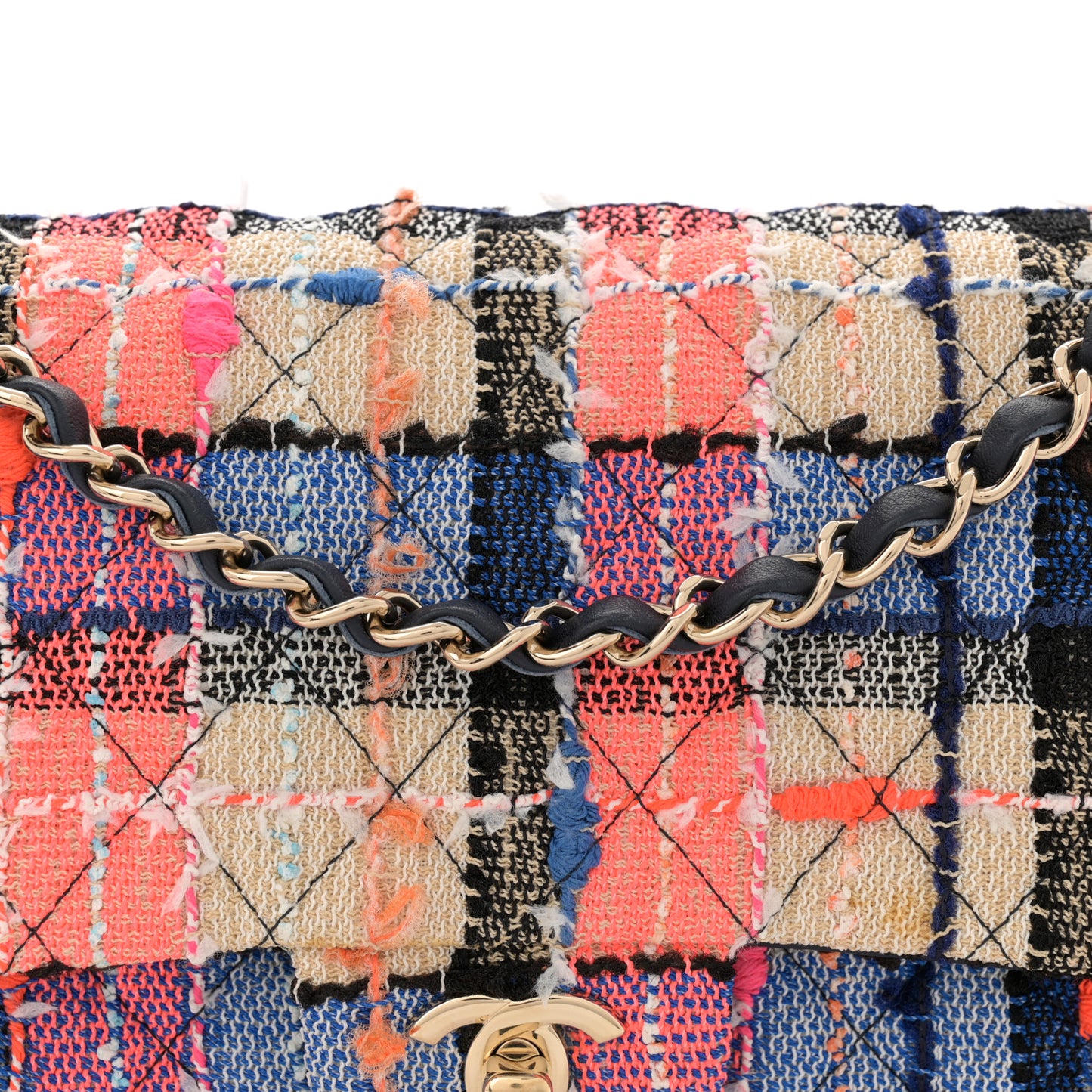 Tweed Quilted Medium Double Flap Blue Orange Yellow