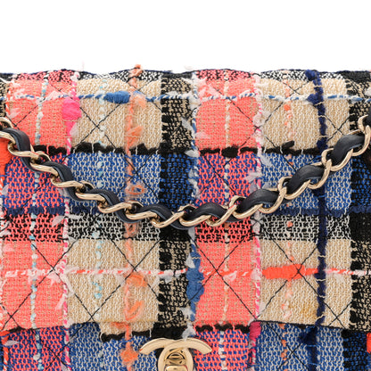 Chanel Tweed Quilted Medium Double Flap Blue Orange Yellow 8 of 12