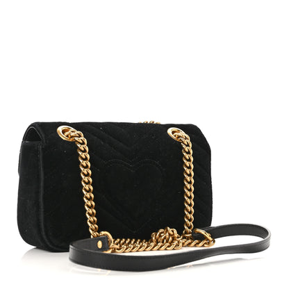 Gucci Velvet Matelasse Mini GG Marmont Shoulder Bag Black 3 of 10