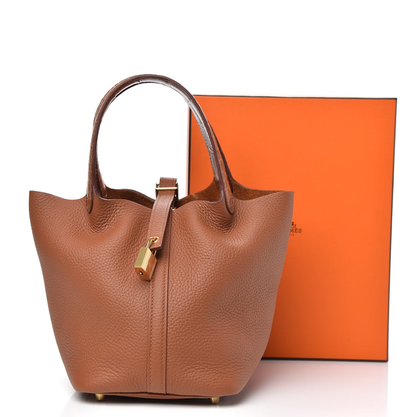 Taurillon Clemence Matte Alligator Picotin Lock Touch 18 PM Gold