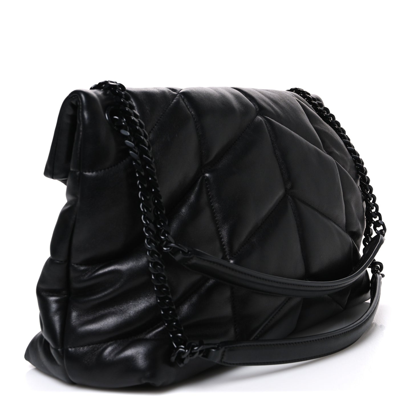 Lambskin Quilted Monogram Monochrome Medium Loulou Puffer Chain Satchel Black