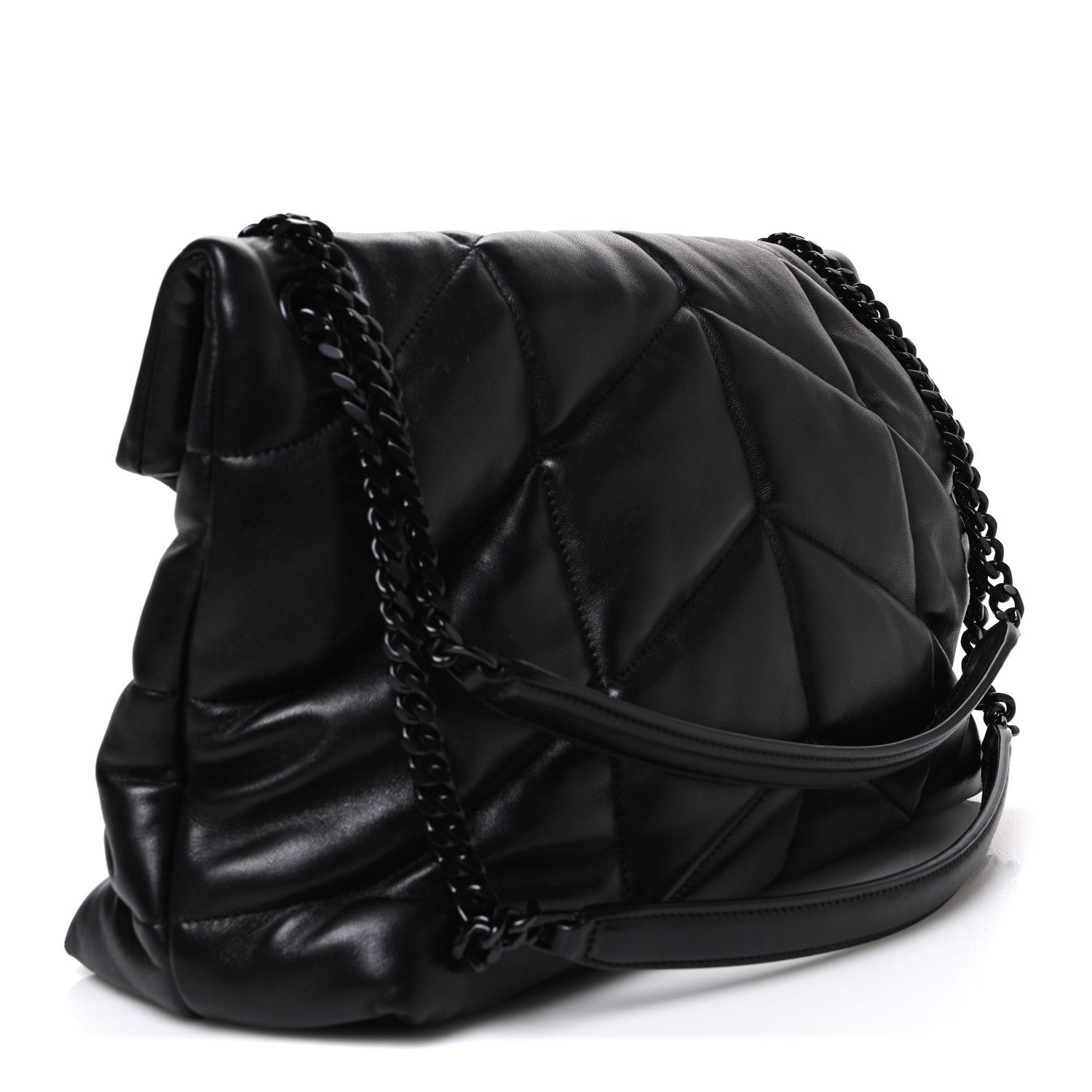 Saint Laurent Lambskin Quilted Monogram Monochrome Medium Loulou Puffer Chain Satchel Black 3 of 10