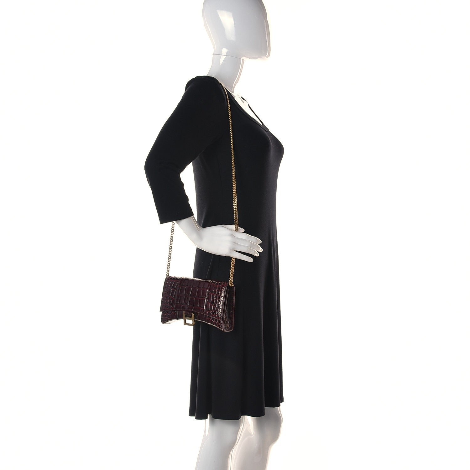 Balenciaga Shiny Calfskin Crocodile Embossed Hourglass Chain Bag Dark Red 2 of 9