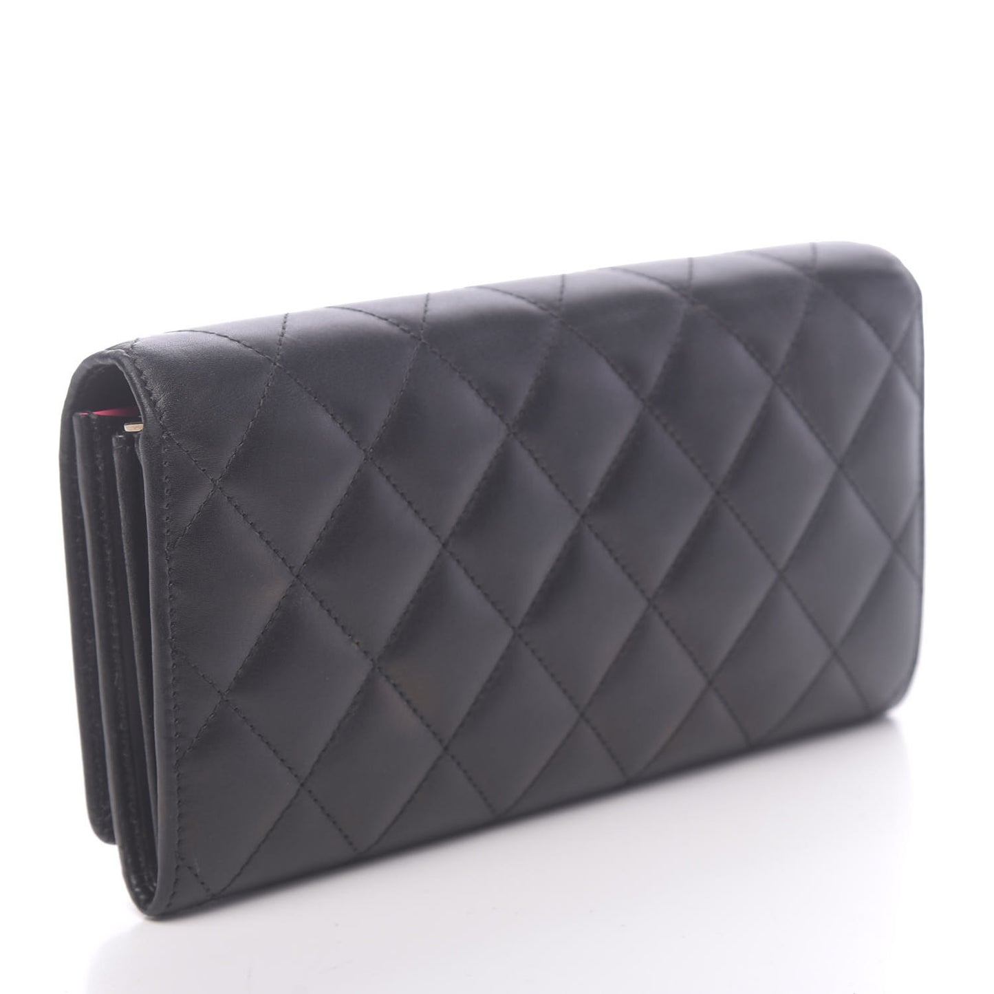 Calfskin Quilted Cambon Tri-Fold Wallet Black