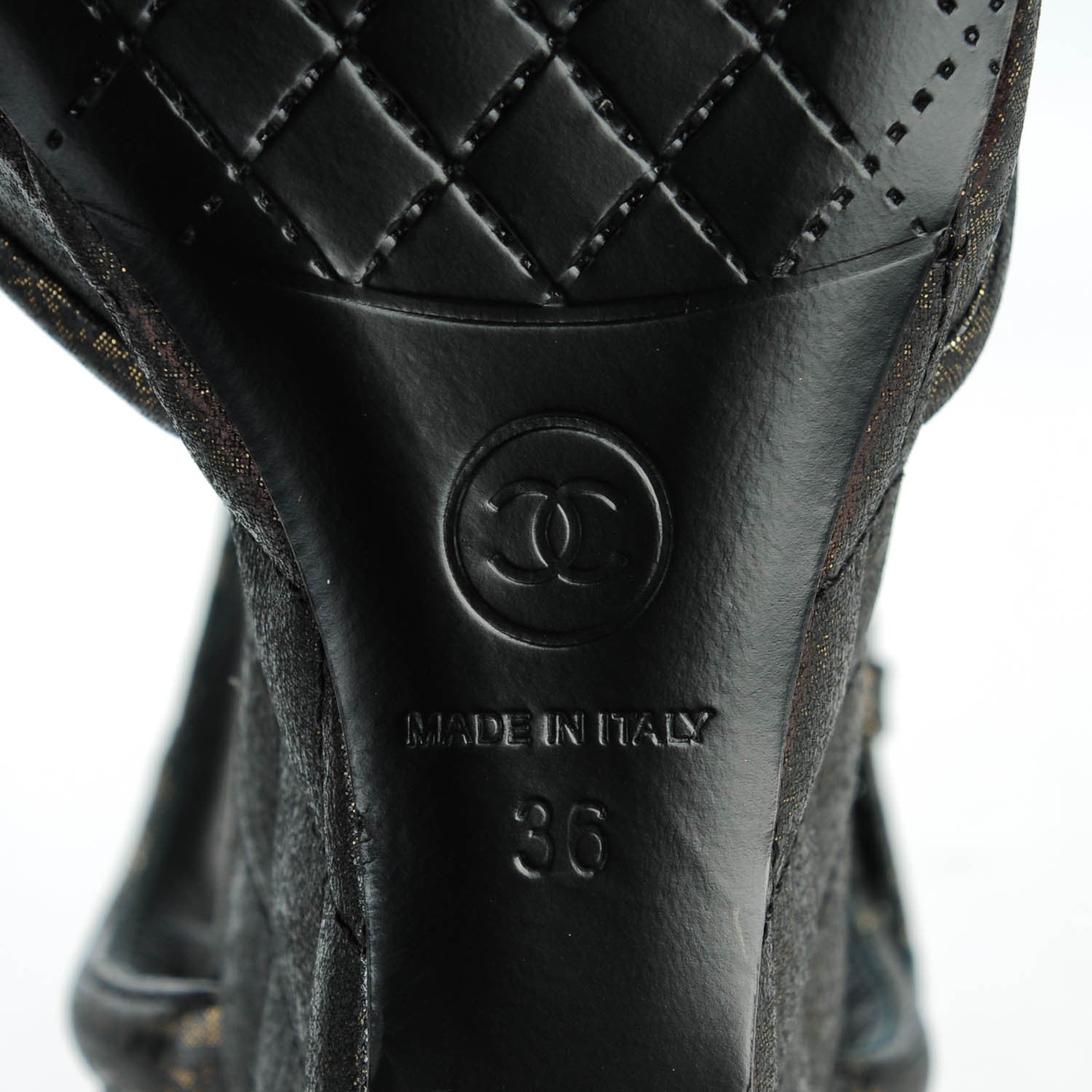 Chanel Fantasy Lambskin Quilted Wedge Sandals 36 Black Gold 6 of 8