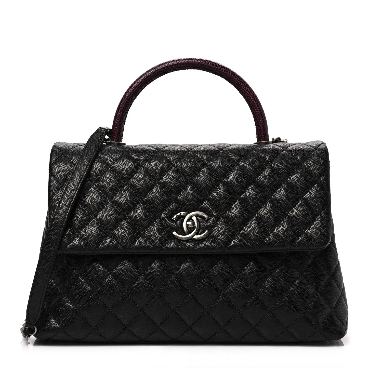 Chanel Caviar Lizard Quilted Medium Coco Handle Flap Black Burgundy 1 of 8