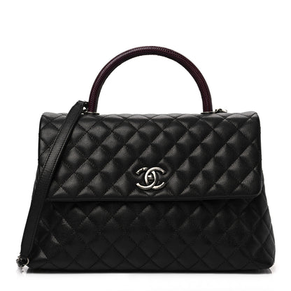 Chanel Caviar Lizard Quilted Medium Coco Handle Flap Black Burgundy 1 of 8