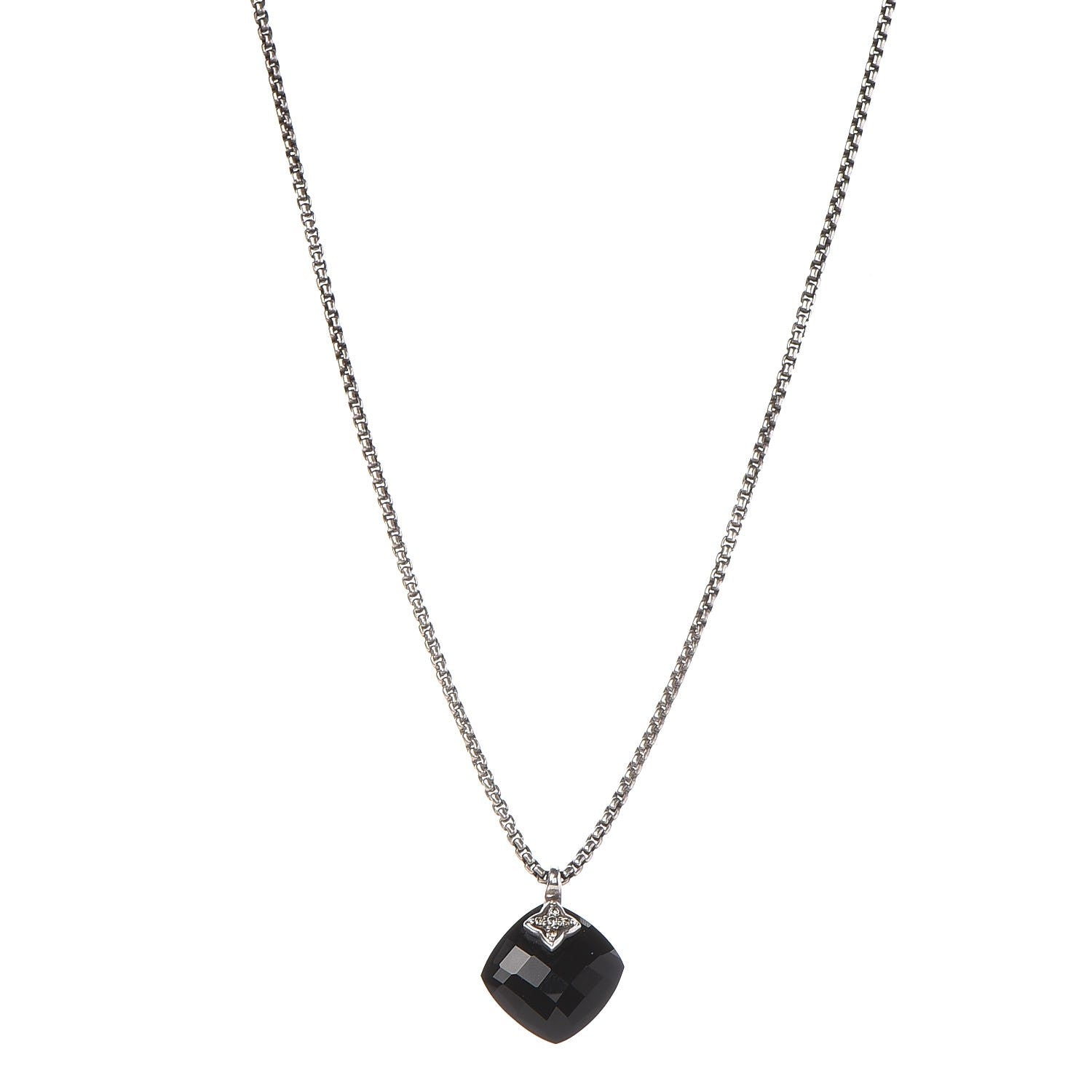 David Yurman Sterling Silver Diamond Black Onyx Pendant Necklace 1 of 6