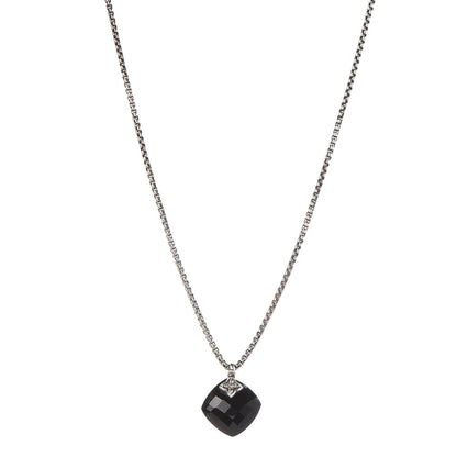 David Yurman Sterling Silver Diamond Black Onyx Pendant Necklace 1 of 6