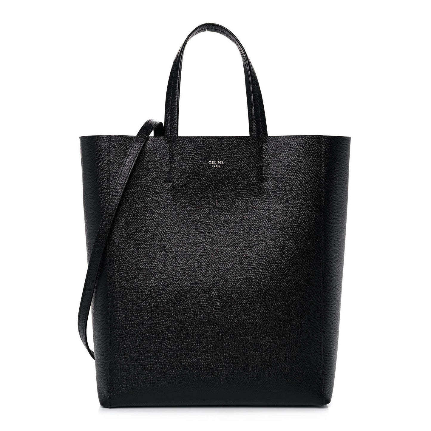 Grained Calfskin Small Vertical Cabas Black
