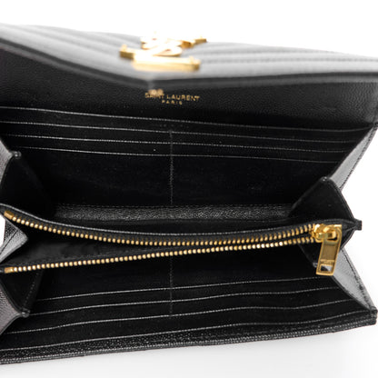 Saint Laurent Grain De Poudre Matelasse Chevron Monogram Flap Wallet Black 5 of 8