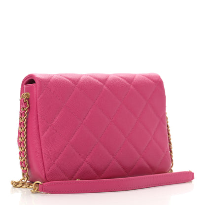 Chanel Shiny Caviar Quilted Small Chain Melody Flap Dark Pink 2 of 10