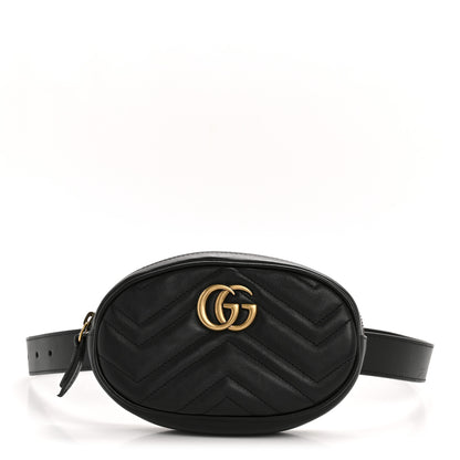 Gucci Calfskin Matelasse GG Marmont Belt Bag 75 30 Black 1 of 13