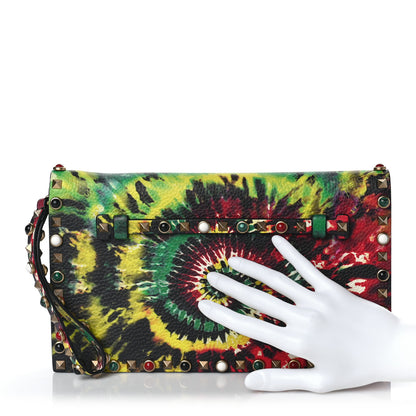 Valentino Garavani Pebbled Calfskin Tie Dye Rockstud Rolling Wristlet Clutch Multicolor 2 of 10