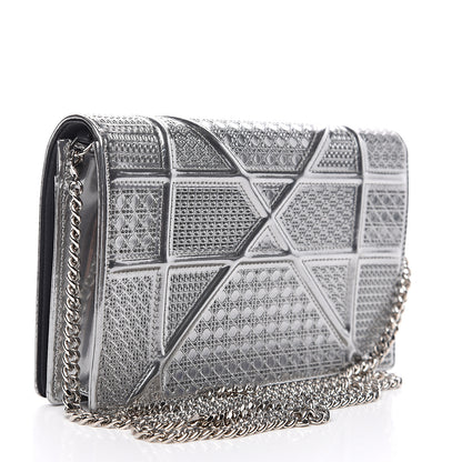 Christian Dior Metallic Patent Micro-Cannage Diorama Wallet on Chain Pouch Silver 2 of 8
