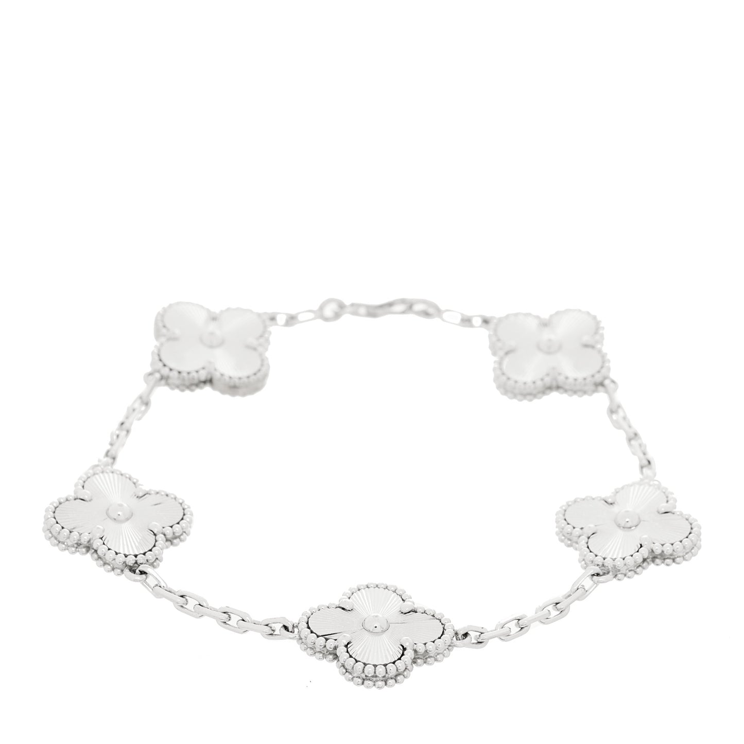 18K White Gold 5 Motifs Guilloche Vintage Alhambra Bracelet