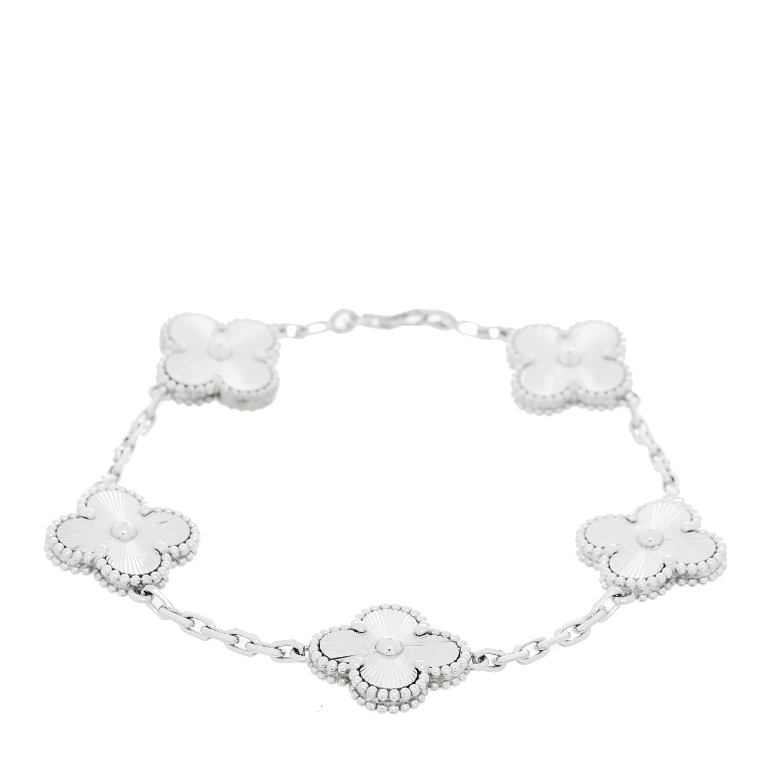Van Cleef & Arpels 18K White Gold 5 Motifs Guilloche Vintage Alhambra Bracelet 1 of 4