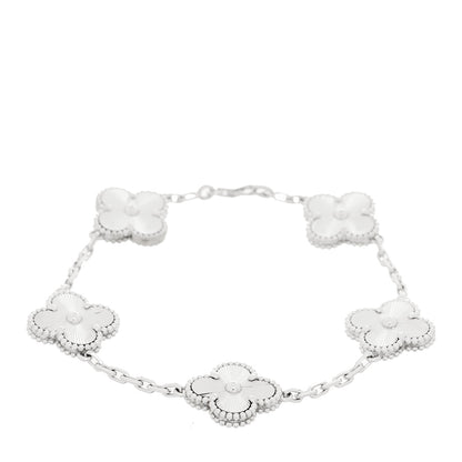 Van Cleef & Arpels 18K White Gold 5 Motifs Guilloche Vintage Alhambra Bracelet 1 of 4