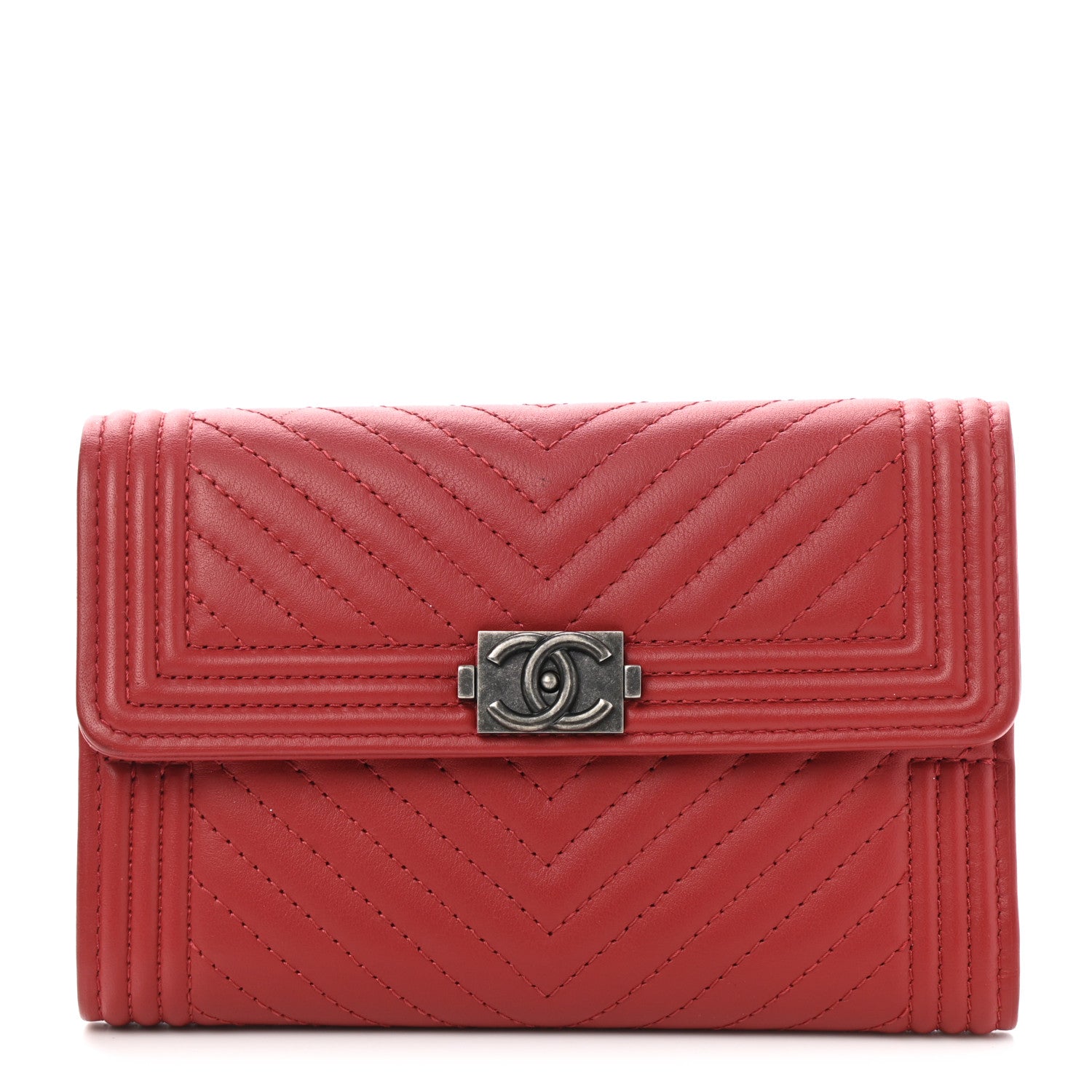 Chanel Calfskin Chevron Quilted Medium Boy Flap Wallet Dark Red 1 of 8