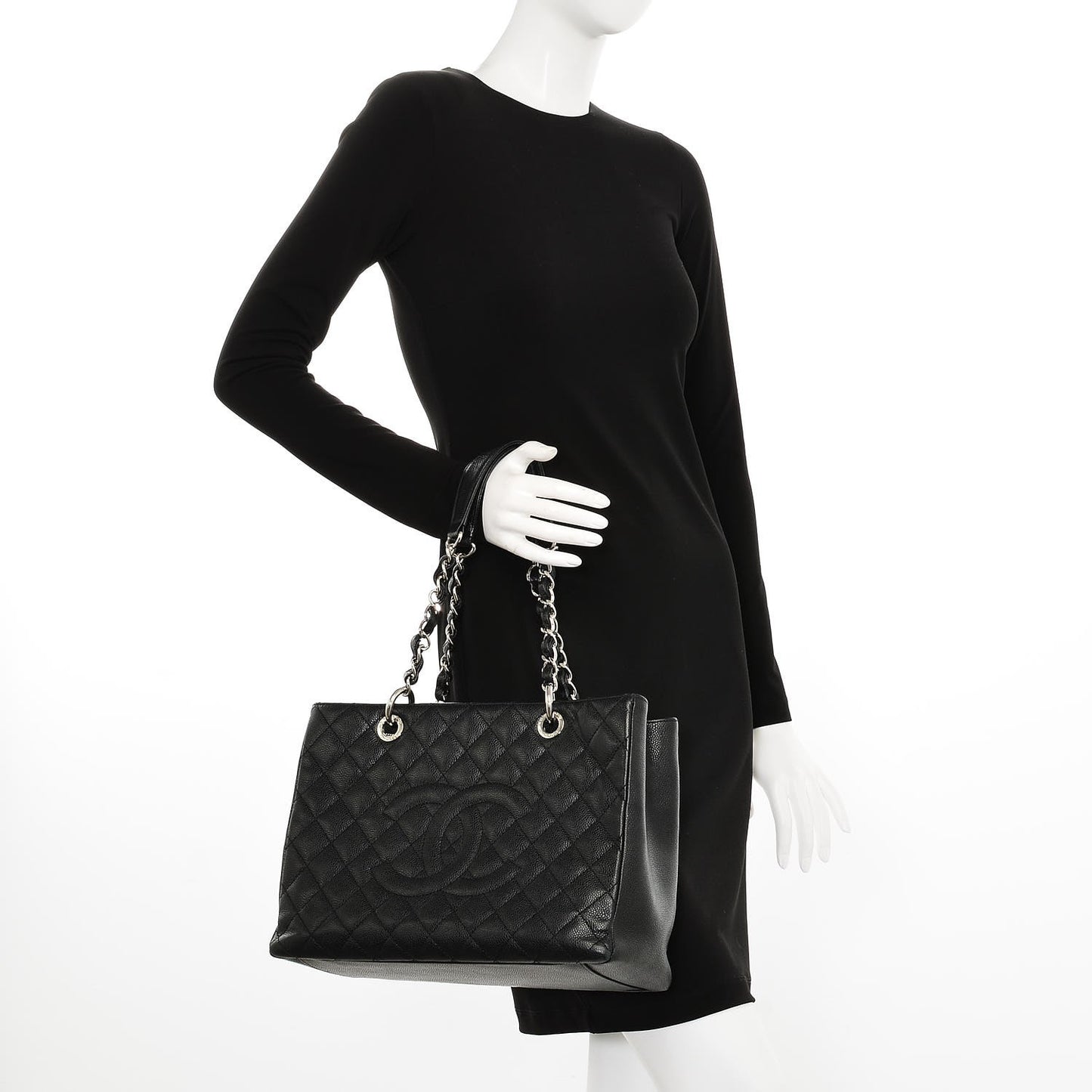 Caviar Quilted Grand Shopping Tote GST Black