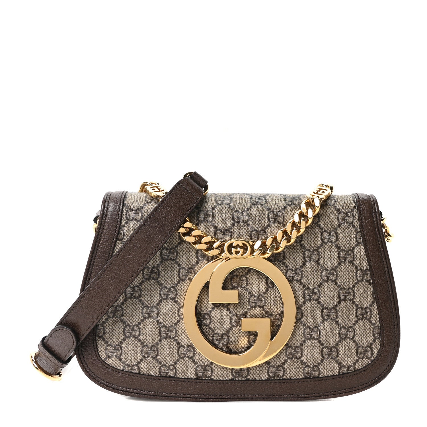 Gucci GG Supreme Monogram Textured Dollar Calfskin Blondie Chain Shoulder Flap Bag Beige Ebony New Acero 1 of 10
