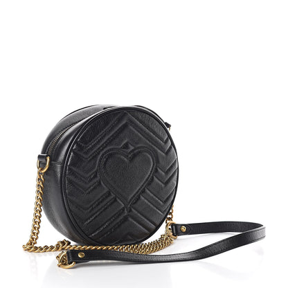 Gucci Azalea Calfskin Matelasse Heart Mini GG Marmont Round Shoulder Bag Black 3 of 9