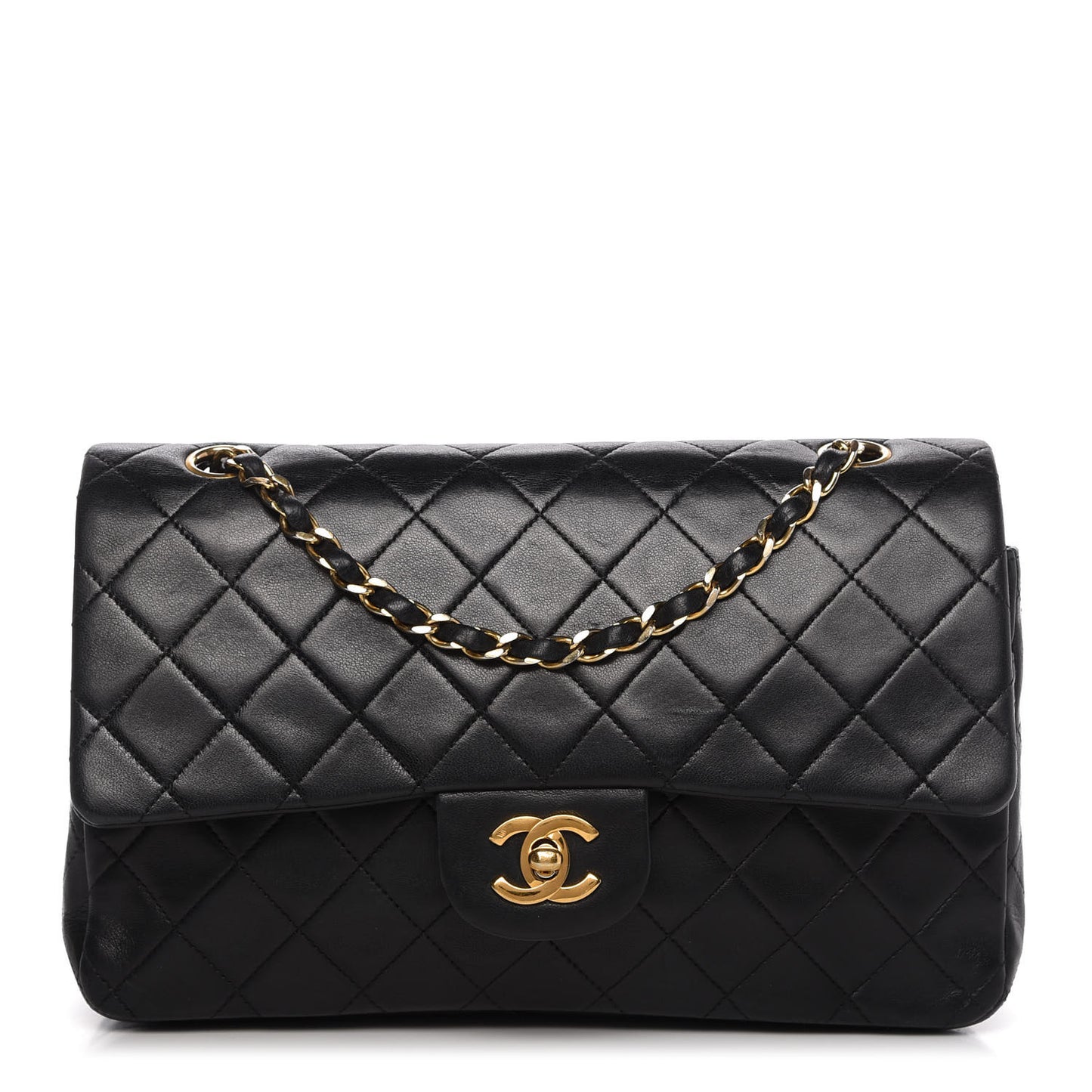 Lambskin Quilted Medium Double Flap Black