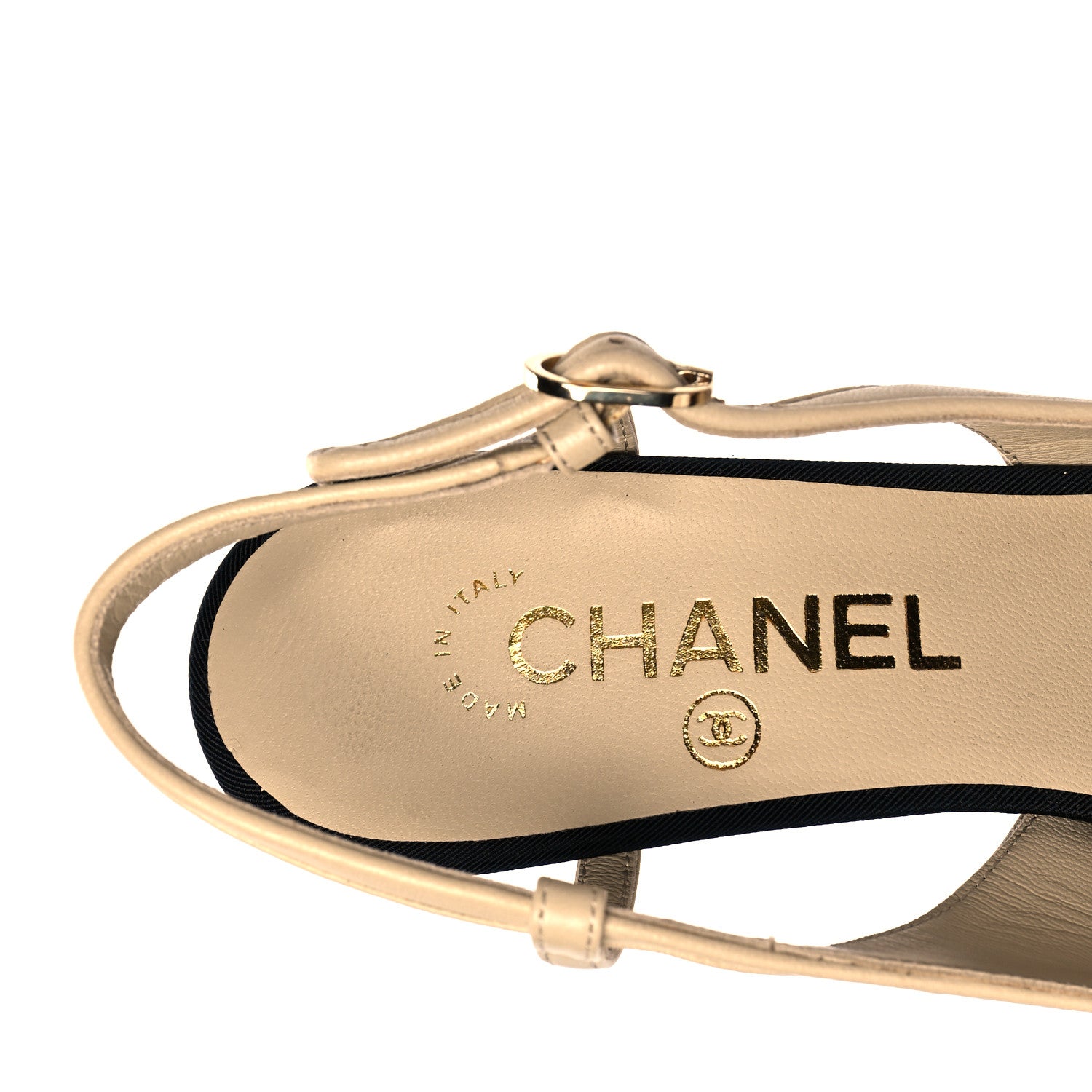 Chanel Lambskin Grosgrain Cap Toe CC Slingback Pumps 38 Beige Black 8 of 12