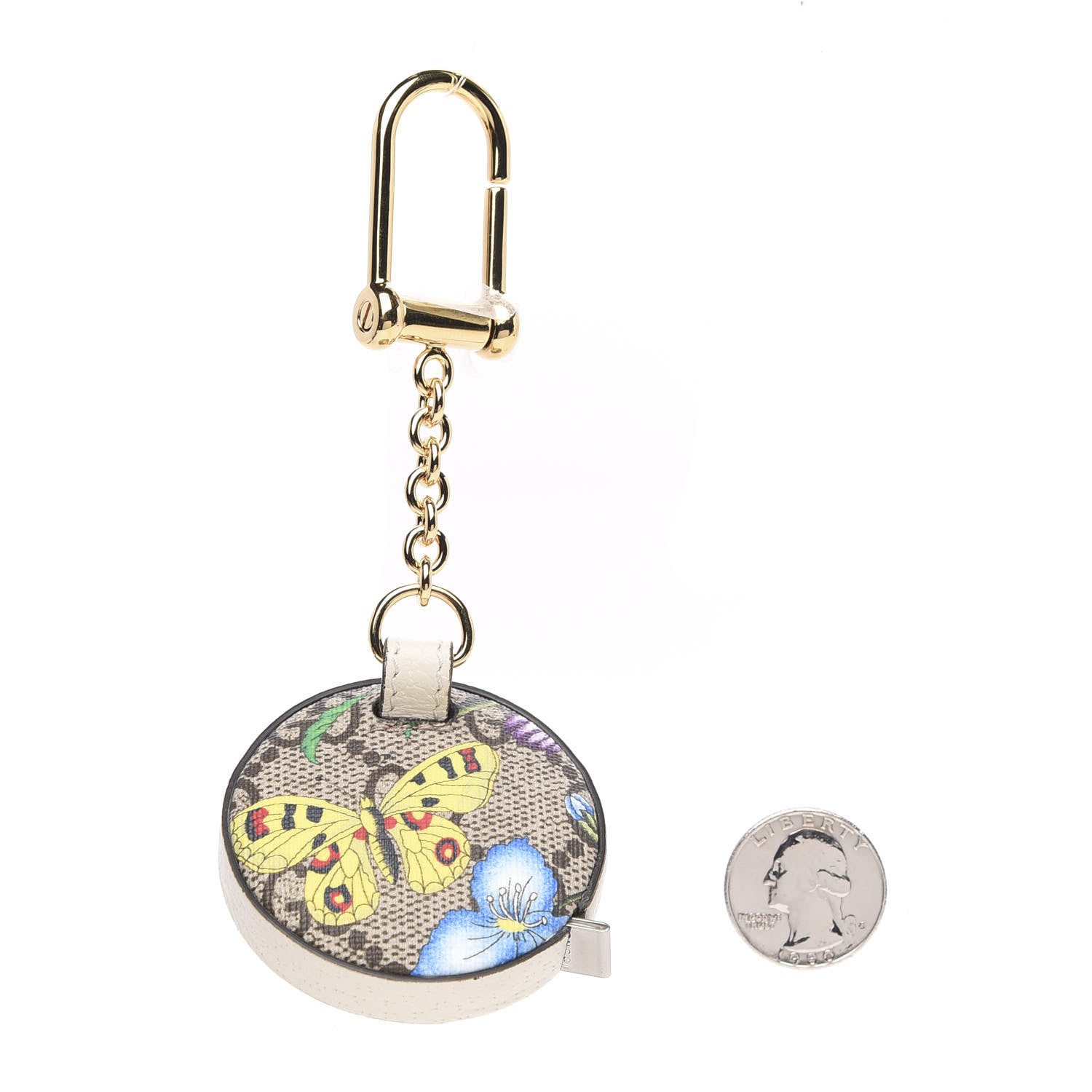 Gucci GG Supreme Monogram Tian Tape Measure Key Ring Beige Multicolor 2 of 4