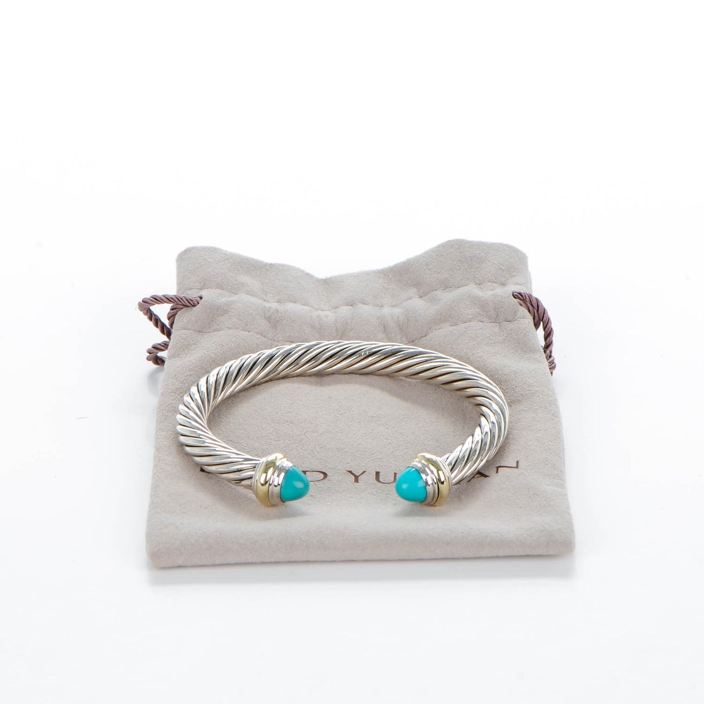 Sterling Silver 14K Yellow Gold Turquoise 7mm Cable Classics Bracelet