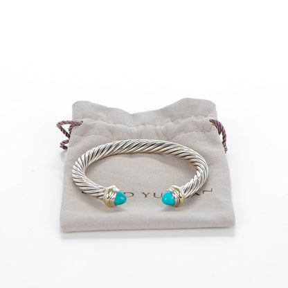 David Yurman Sterling Silver 14K Yellow Gold Turquoise 7mm Cable Classics Bracelet 6 of 6