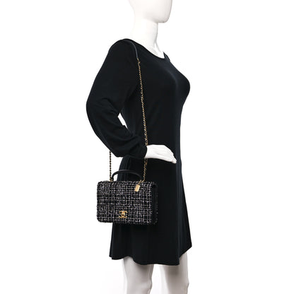 Chanel Tweed Lambskin Quilted Top Handle Flap Black White 2 of 10