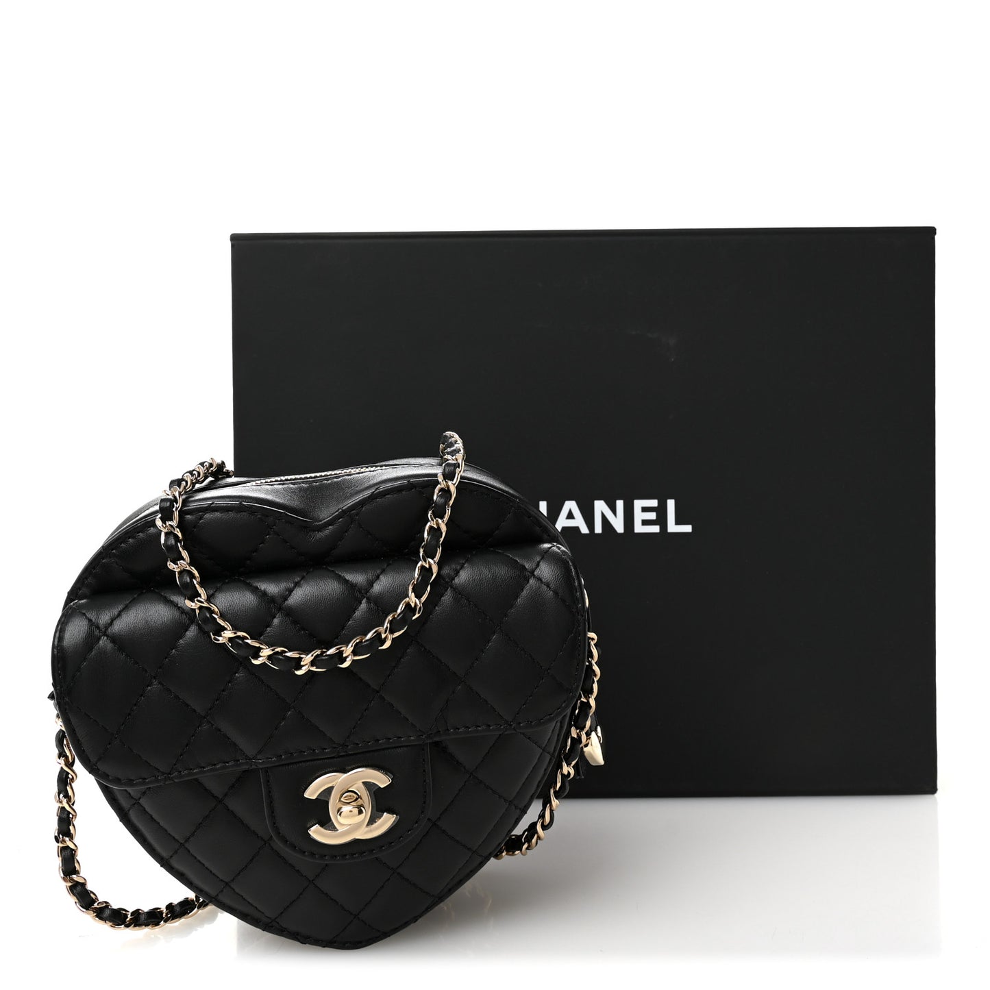 Lambskin Quilted CC In Love Heart Bag Black