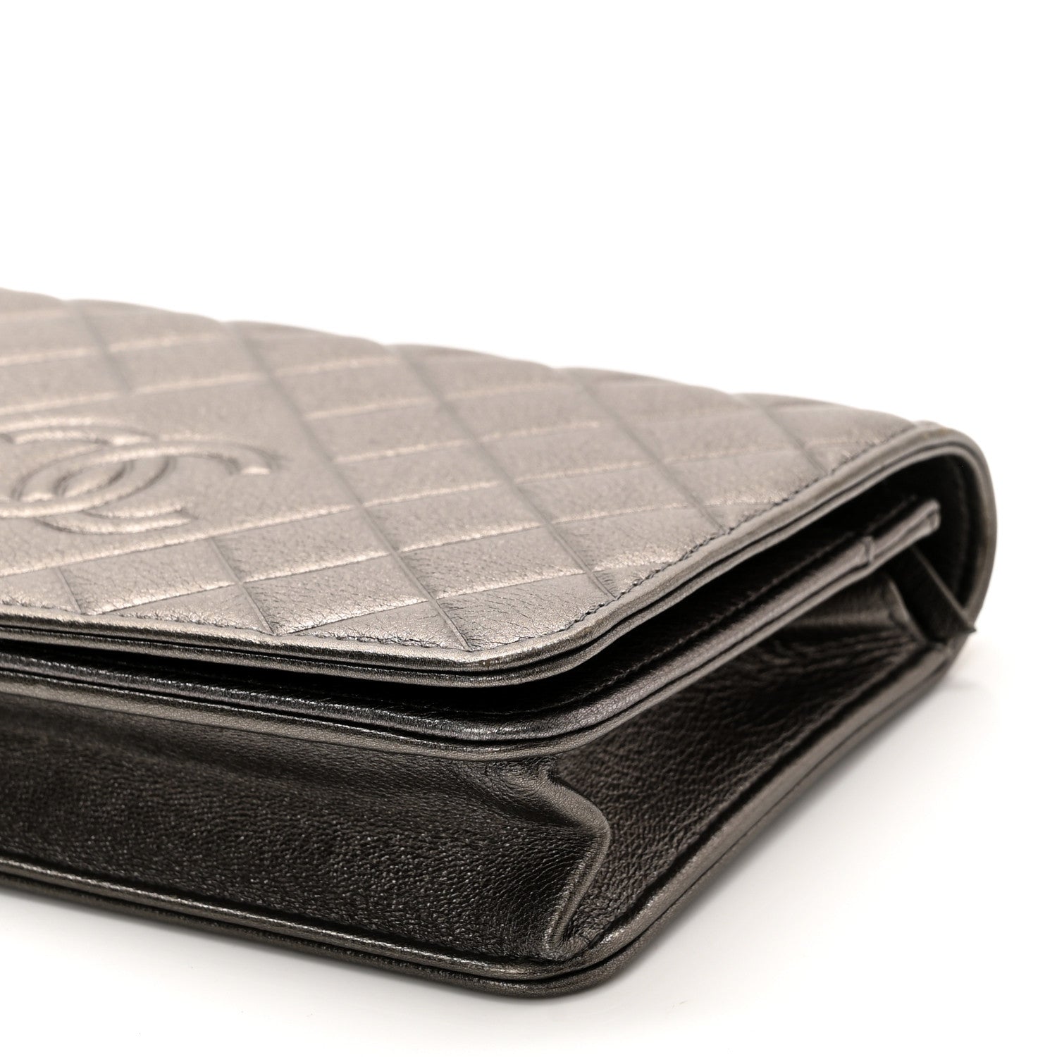 Chanel Metallic Goatskin Quilted Diamond CC Wallet On Chain WOC Pewter 11 of 12
