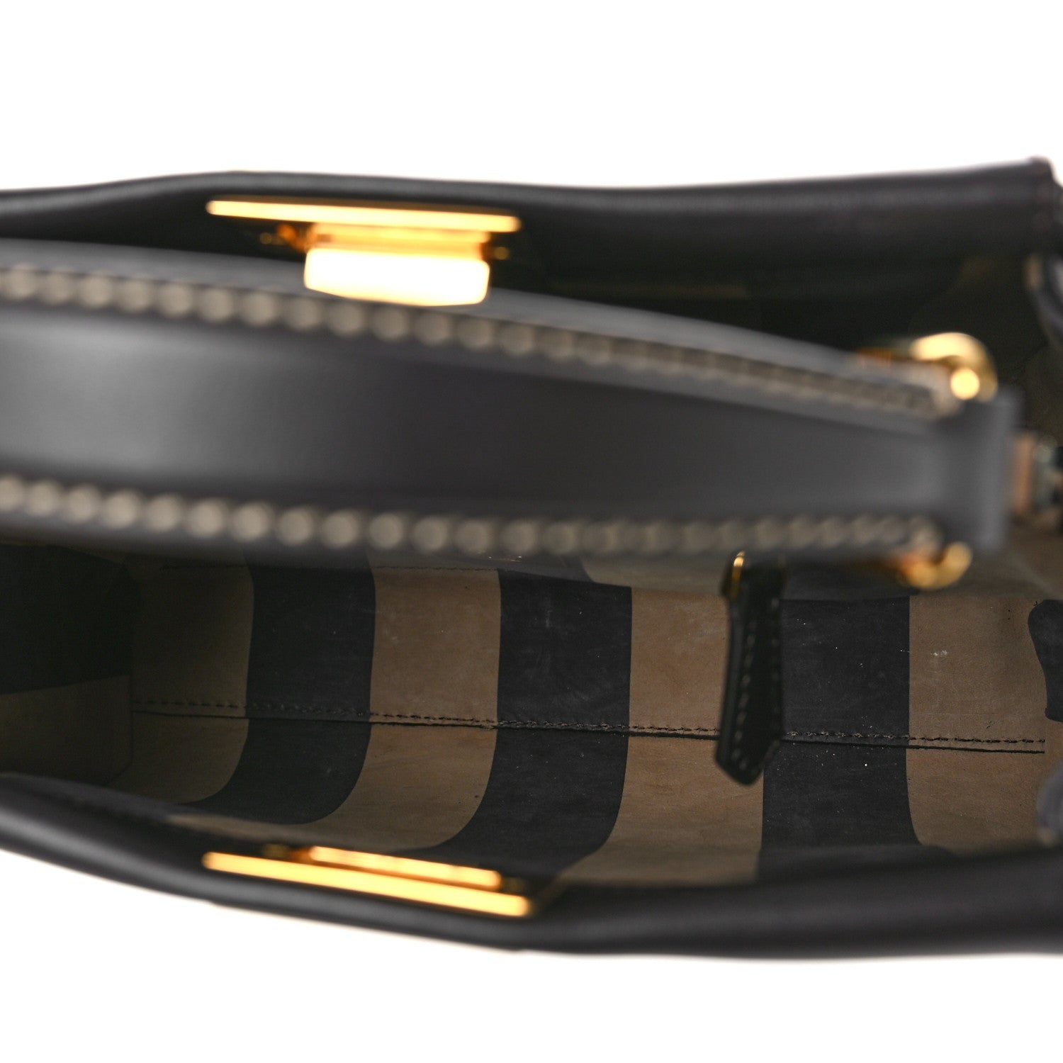 Fendi Vitello Seta Nabuk Pequin Mini Peekaboo Iconic Satchel Ebano Tobacco Moro 5 of 9