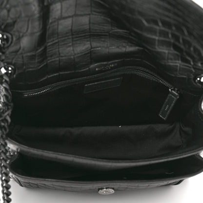 Saint Laurent Crinkled Calfskin Crocodile Embossed Monogram Medium Niki Chain Satchel Black 5 of 10